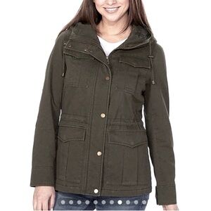 LUCKY BRAND Cotton Twill Hooded Jacket Anorak Utility Military Army Field Barn S